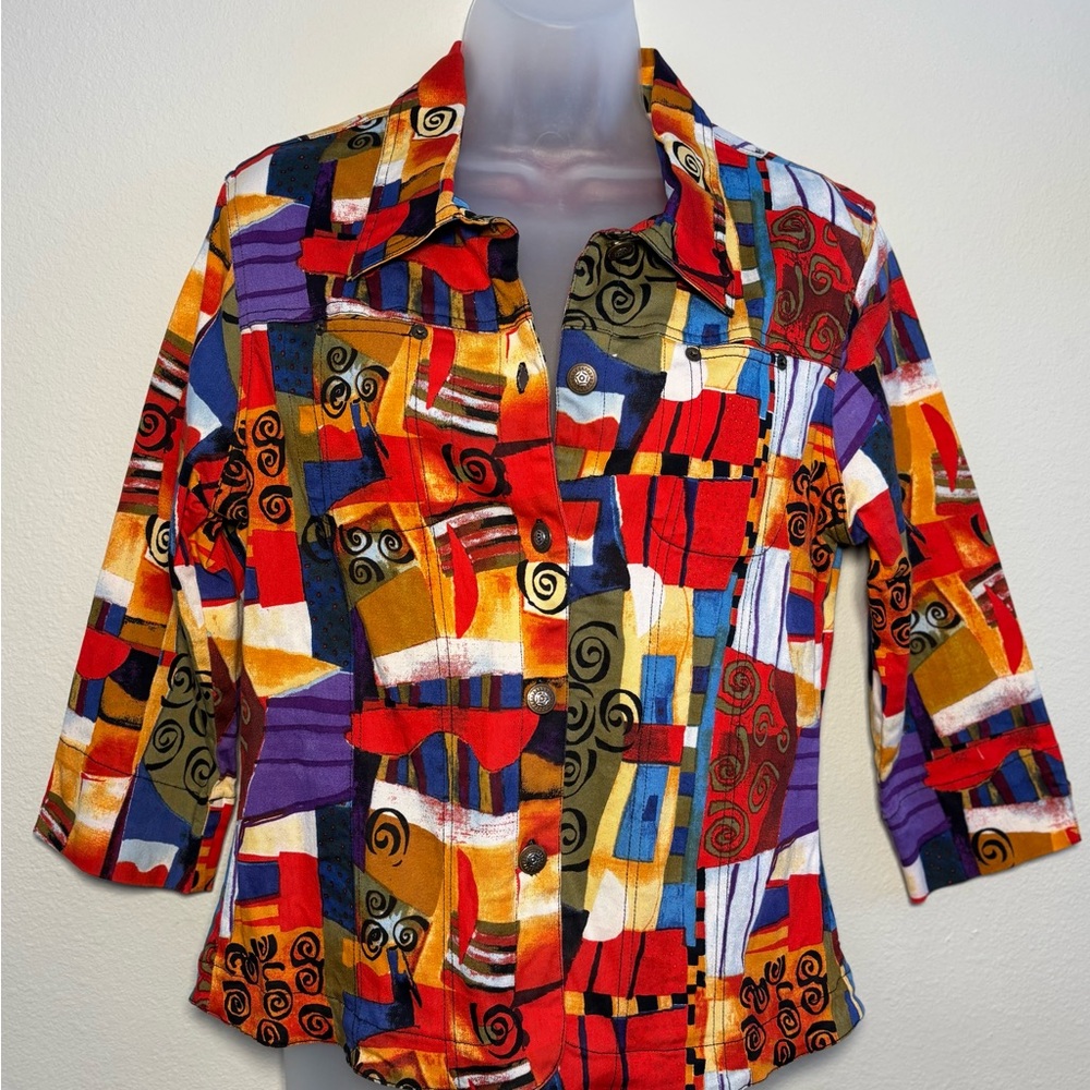 Kaktus Multicolor Abstract Button Down Shacket - Picture 2 of 11